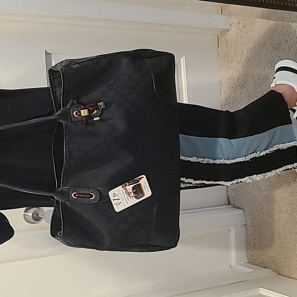 GUCCI 1990'S  VINTAGE GG CANVAS/LEATHER LARGE PRINCY TOTE W WEBBING DETAIL - Picture 11 of 17